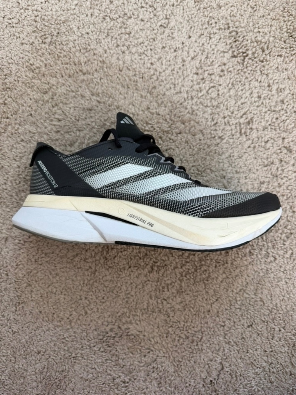 adidas Adizero Boston 12 Black White Running Shoes Mens Size 8.5 ID4234
